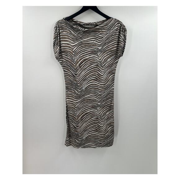 Trink Turk Silk Blend Brown & White Zebra Print Mini Sheath Dress Size Medium - Picture 1 of 8